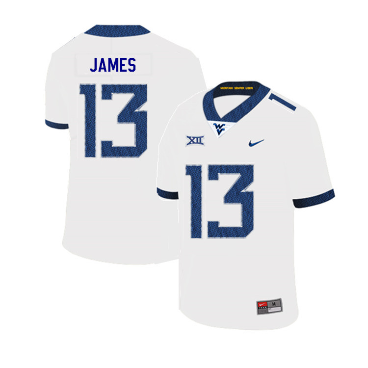 2019 Men #13 Sam James West Virginia Mountaineers College Football Jerseys Sale-White